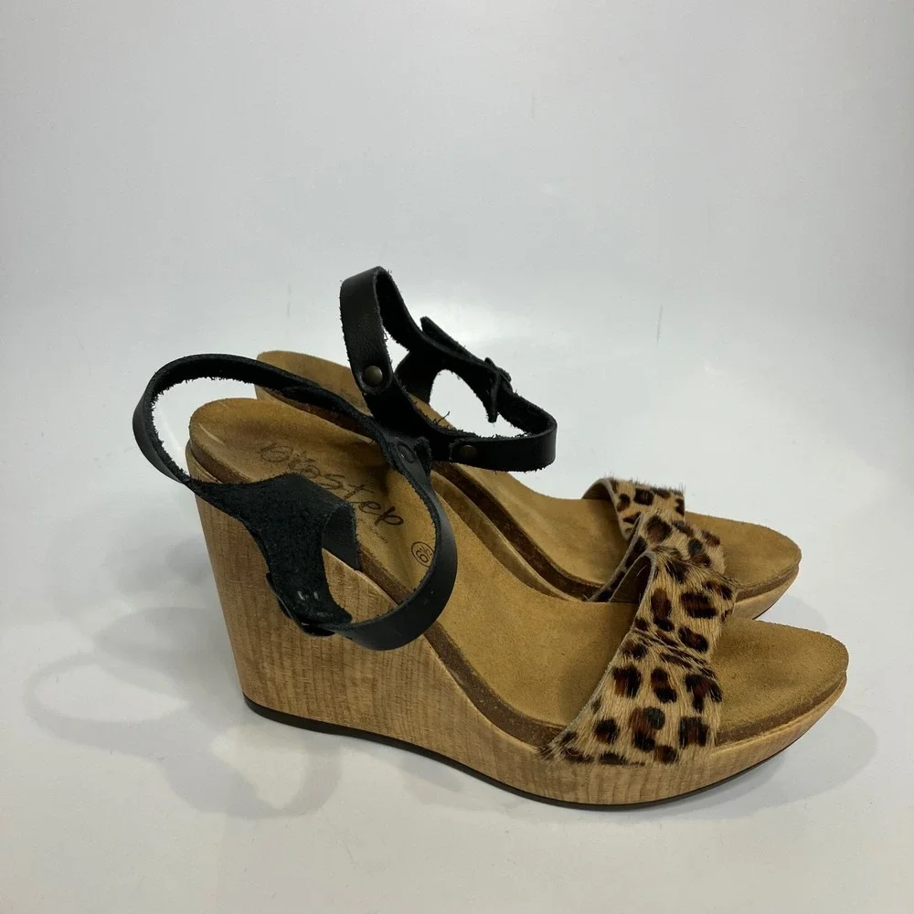 Biostep wedge Sandals calf hair animal print straps women's size 6.5 summer boho